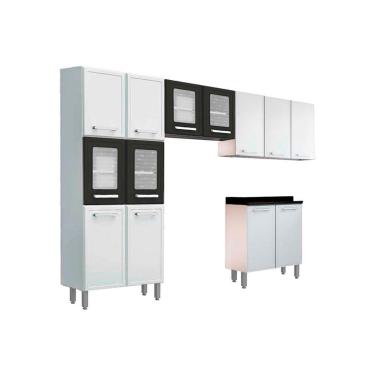 Imagem de Kit de Cozinha Modulada 4 Peças Gourmet (2 Armários + 1 Balcão + 1 Paneleiro) C4P67 Branco/Preto - Bertolini