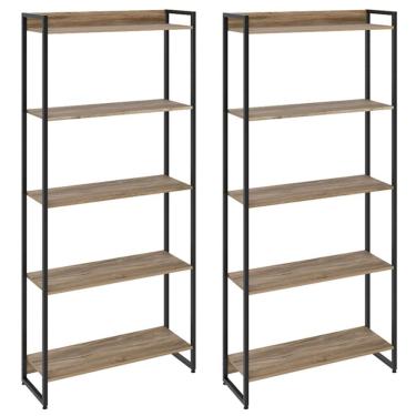 Imagem de Kit 2 Estantes Escritório 5 Prateleiras 186x80cm Carvalho