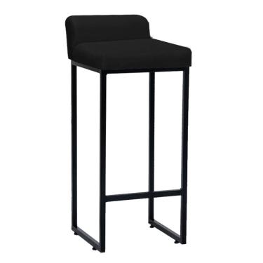 Imagem de Banqueta Alta Mia Com Encosto Cozinha Bistrô Bar Balcão Ferro Preto Sintético Preto