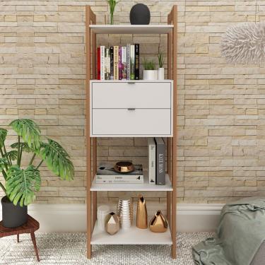 Imagem de Estante Para Livros Haia 2 Gavetas Yescasa Amêndoa/Branco