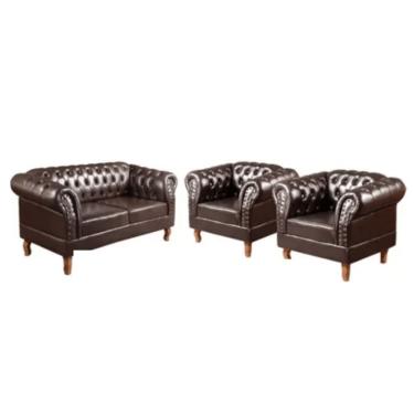 Imagem de Conjunto 03 Peças Namoradeira E Poltronas Chesterfield Duque Via Encanto Courano Marrom Café