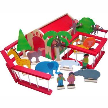 Imagem de Conjunto Zoológico Com Animais E Acessórios - Madeira - Multicolorido - 100% Artesanal