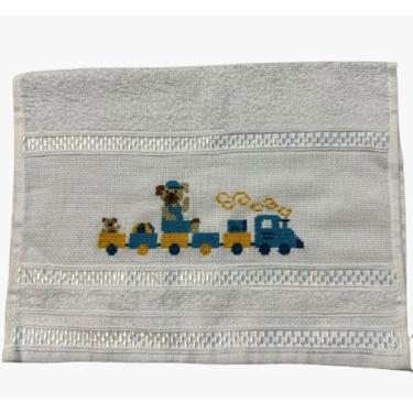 Imagem de Toalha Lavabo Ponto Cruz Com Borbado Da Vovó Alice Ursinho Branco