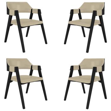 Imagem de Kit 4 Cadeiras Sala De Jantar E Jogos Carteados Madeira Maciça Poker Pu Bege-preto G42 - Gran Belo