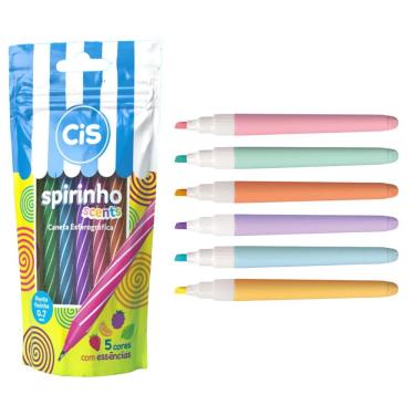Imagem de Kit Caneta Spirinho Scents 5 Cores + 6 Marca Texto Pastel Lumini Lite Cis