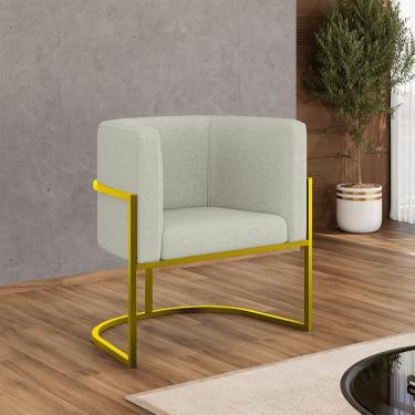 Imagem de Poltrona Bouclê Decorativa Lua Recepção Base De Ferro Gold Bege