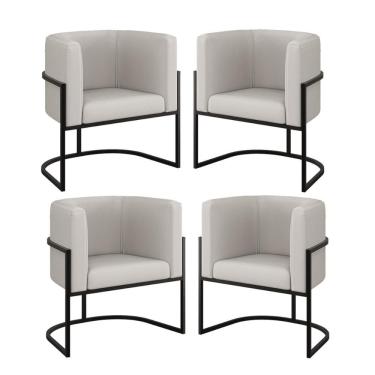 Imagem de Kit 04 Poltronas Lua Sala Decorativa Base Ferro Black Corino Bege