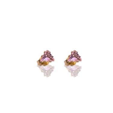 Imagem de Brinco Triângulo Com Zircônia Rosada Banhado Em Ouro 18k