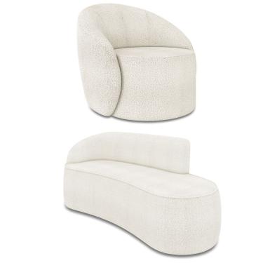 Imagem de Sofá 3 Lugares Orgânico 180cm Morgan E Poltrona Lua Bouclê Off White D03 - D'rossi