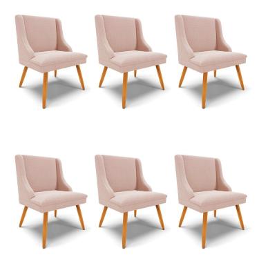 Imagem de Cadeira Sala De Jantar Pé Palito Castanho Kit 6 Liz Bouclê Rose D03 - D'rossi