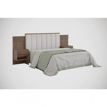 Imagem de Cabeceira Para Cama De Casal Ripada Irís Estofada Com 2 Mesas De Cabeceira D' Doro Castanho/ripado