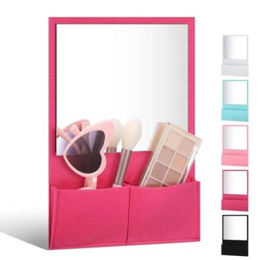 Imagem de Wonderjune Espelho magnético de armário 17 x 16,7 cm espelho magnético com suporte bolsa organizador de armário decorações para armário de escritório banheiro geladeira (rosa vermelha)