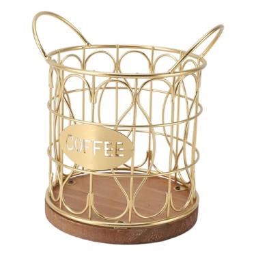 Imagem de Cesta de Cápsulas de café de Metal, Materiais Sustentáveis ​​e Espaçosos e Organizados para Economizar Espaço para Economia de Espaço para Cápsulas Elegantes de Armazenamento Com Base de Madeira