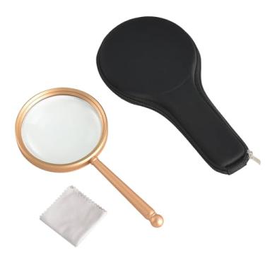 Imagem de KEMAXI Lupa 5X Com Estojo Dourado, Portátil, Lente De Vidro Óptica, Metal Latão Clássico Para Crianças E Idosos, Baixa Visão, Leitura, Impressões, Moedas (75 Mm)