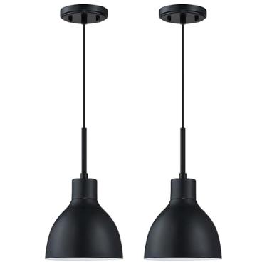 Imagem de Doraimi Lighting Pacote Com 2 Mini Luminárias Suspensas De 1 Luz Para Ilha Cozinha, 6,5" Metal, Industriais Teto, Acabamento Preto Bar Sobre Pia, Sala Jantar