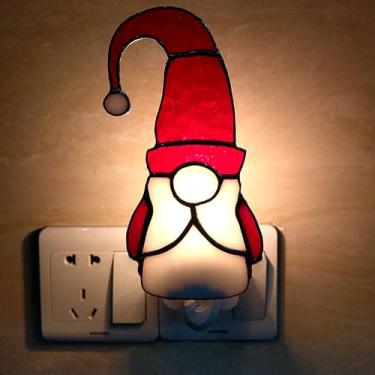 Imagem de LOXASUM Luminária Noturna De Vitral Com Fantasma Natal E Halloween, Encaixe Em Parede, Luz Decorativa Para Corredor, Quarto, Banheiro, Cozinha, Decoração Tema Natureza Casa (Vermelho Gnomo)