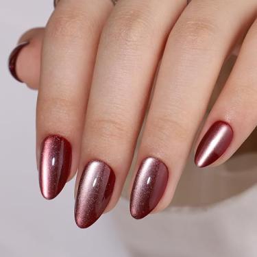 Imagem de RTKHFZE Unhas Postiças Curtas De Pressão - Olho Gato Marrom, Gel Macio, Amêndoa Com Cola, Encaixe Perfeito, Cola Em Bastão Reutilizável 16 Tamanhos, Kit 32 Peças