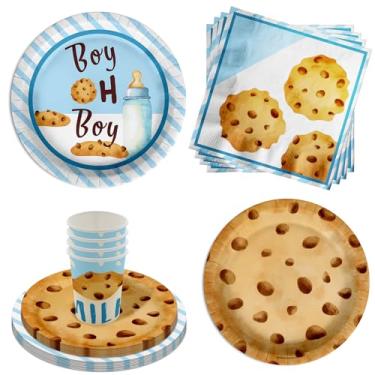 Imagem de Boy oh Boy Cookies Baby Shower Party Supplies - 64 Piece Baby Shower Tableware Set Includes Large 9" Dinner Plates and 8" Dessert Paper Plates Napkins Cups - Kit for 16