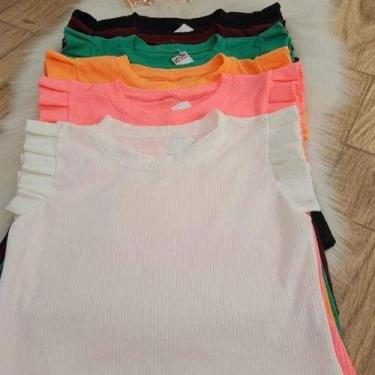 Imagem de Blusa feminina manga curta babado malha canelada - Filó Modas, p, Cinz