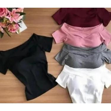 Imagem de Blusa feminina ombro a ombro curta malha canelada - Filo modas , Bordô