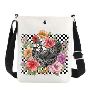 Imagem de JNIAP Bolsa transversal floral de galinha, presente para amantes de frango, presente para mãe de frango, flores silvestres, bolsa de ombro, Frango floral Cb, Ajuste