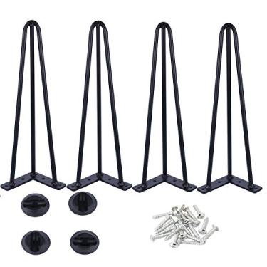 Imagem de Osring Pernas de mesa de grampo de cabelo de 30 cm com 3/8" de diâmetro 3 hastes, metais de centro de metal, perna de móveis, 4 peças para mesa de café e banco de pátio, pés de grampo de cabelo preto com protetores de chão para casa projeto "faça você mesmo"