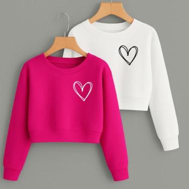 Imagem de Kit com 2 Cropped Moletom Estampa Corações Linhas Fofo Feminino Invern