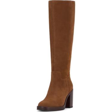 Imagem de Vince Camuto Bota de cano alto feminina Gibi Wide Calf, Panturrilha larga de camurça queimada, 42