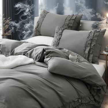 Imagem de Merryword Conjunto de edredom King de algodão cinza escuro, 100% algodão, estética e campo francês