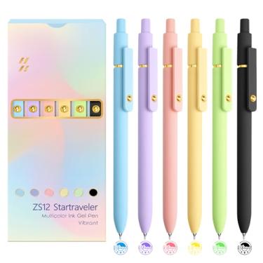 Imagem de YOXMJDB 6 canetas coloridas para diário, caneta de tinta de gel colorida de ponta fina de 0,5 mm, canetas coloridas de escrita suave para anotações, material de escritório e escola, estética dourada