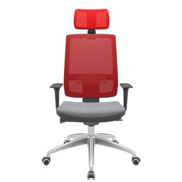 Imagem de Cadeira Office Brizza Tela Vermelha Com Encosto Assento Vinil Cinza Au