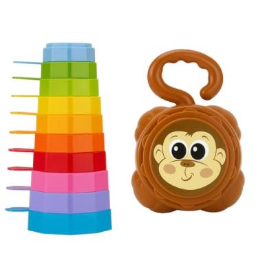 Imagem de Brinquedo Educativo Bebê +8 Meses – Copos Empilháveis Coloridos com Estojo Macaquinho, Estimula Coordenação Motora, Cognitiva e Criatividade