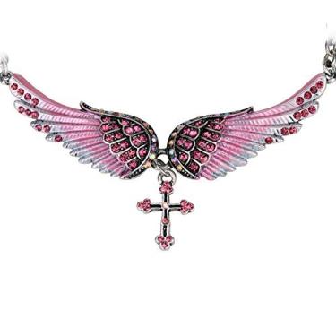 Imagem de Szxc Jewelry Colar feminino com pingente de cruz e asas de anjo da guarda 45,7 cm + 5 cm, Cristal Metal, Cristal