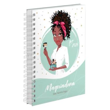 Imagem de Agenda Comercial 2026 Personalizada Capa Dura Maquiadora Cachos Cores (Verde)