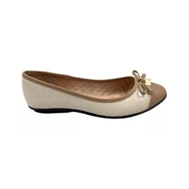 Imagem de Sapatilha Bico Redondo Moleca Branca E Bege, Branco off, Bege, 36