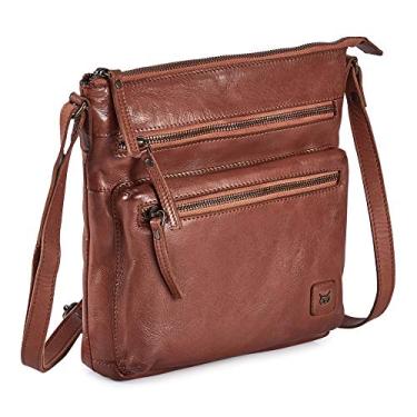 Imagem de Bolsas e bolsas de mão de couro para mulheres - Bolsa transversal premium sobre o ombro feminino, Cognac Washed, 9.5" x 9" x 1.5"