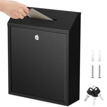 Imagem de Yaocom Caixa de Dinheiro de Doação de Metal Caixa de Sugestão Cofre com Trava Montado na Parede Caixa de Correio Entrega Cédula Recipiente para Escritório Doméstico Porta Externa (Preto, 38 x 30 x 10