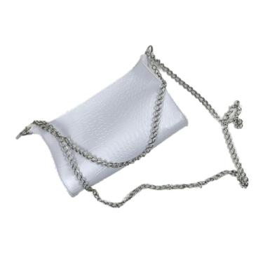 Imagem de Bolsa Feminina Transversal Inspiração Zadig 2 Alça de Corrente Bag Corrente Dupla Festa Casual (Branco com Prata)