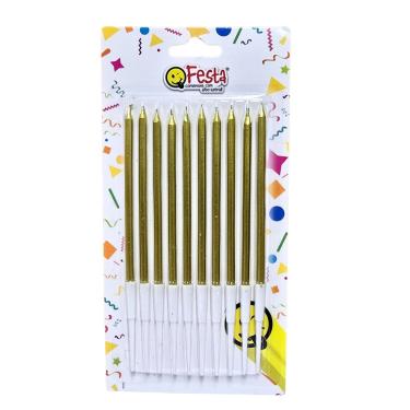 Imagem de Vela Palito de Aniversario 13Cm Dourado Com 10 Unidades Brasimpex