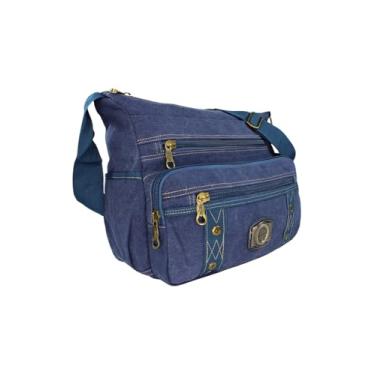 Imagem de Bolsa Carteiro de Lona com Alça Transversal Ajustável Tamanho Grande (Azul)