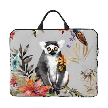 Imagem de Capa para laptop com estampa de flores de lêmure de animais de 35,5 cm, bolsa de transporte para computador, à prova de choque, capa protetora para notebook, bolsa portátil para laptop à prova d'água