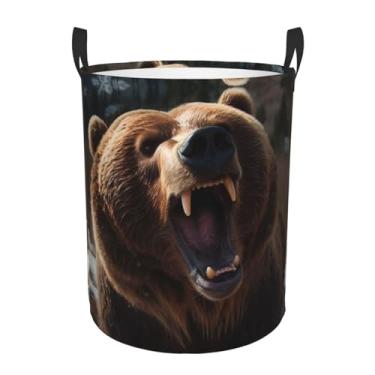 Imagem de Urso rugindo cesto de roupa suja dobrável impermeável cesto de armazenamento de roupas com alças pano oxford organizador de brinquedos cesta para banheiro, lavanderia, quarto, médio