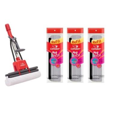 Imagem de Mop PVA Rodo Esfregão com Esponja Absorvente e 3 Refis, Kit Completo para Limpeza