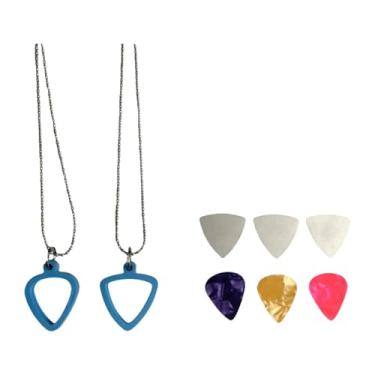 Imagem de Almencla Picada de guitarra de colar de guitarra pingente de plectrum 3pcs picaretas de aço inoxidável e 3pcs coloridos de celulóide para ukulele, Azul