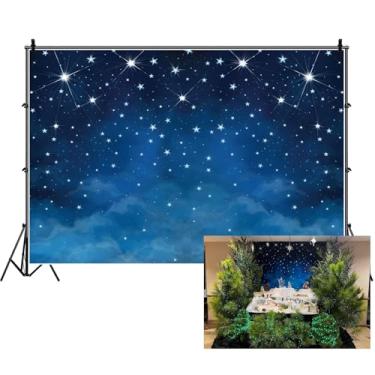 Imagem de Renaiss Pano de fundo Twinkle Twinkle Little Star 2,4 x 1,8 m tecido céu estrelado azul para exibição de presépio, decorações de festa de aniversário, adereços de cabine de fotos