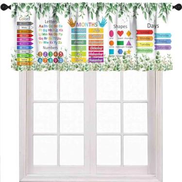 Imagem de Abc Alfabeto Salão de Janela para Sala de Aula, Verde Rústica, Folhas de Eucalipto, Planta Engraçada, Escolar, Educação, Aprendizagem, Cortinas Curtas para Bebês, Crianças, Quarto, Sala de Estar