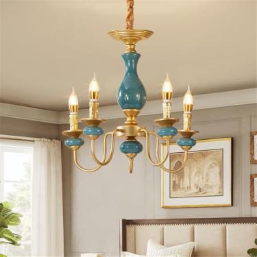Imagem de OUFULA Vela Europeia Candelabro LED Americana Retro Cerâmica Sala de Estar Restaurante Quarto Estudo Villa Hotel Café Lâmpada Pendente (D 5 Luzes)