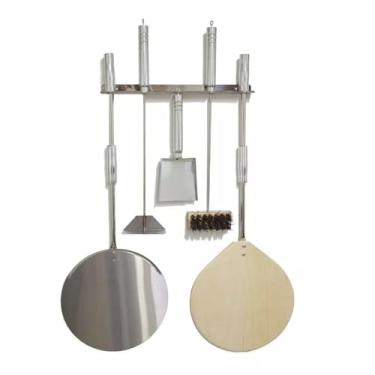 Imagem de Kit Profissional para Pizza, Pás de Madeira e Inox, Suporte com Escova de Limpeza (40)