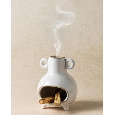 Imagem de KOKUNKA Suporte de incenso de cerâmica, mini queimador Palo Santo para palitos de sálvia pacotes de cone, incenso de chimenea para decoração de casa, meditação de ioga, branco