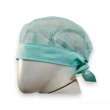 Imagem de Touca de Tela com Faixa de Tecido - DaniBordados, Azul bebê